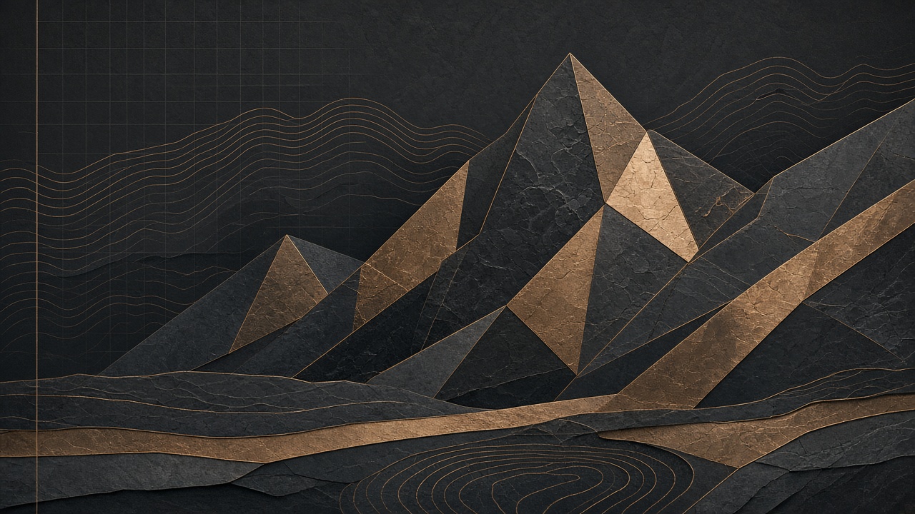 Geometric bronze mountain landscape with contour lines